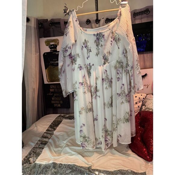 Torrid Vintage floral gauze mini midi skater long sleeve smocked Boho Dress 3xl - Picture 6 of 7